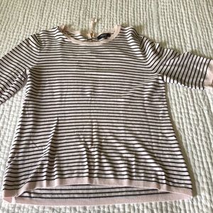 Short sleeve lightweight sweater. Size medium. Pink with black stripes.